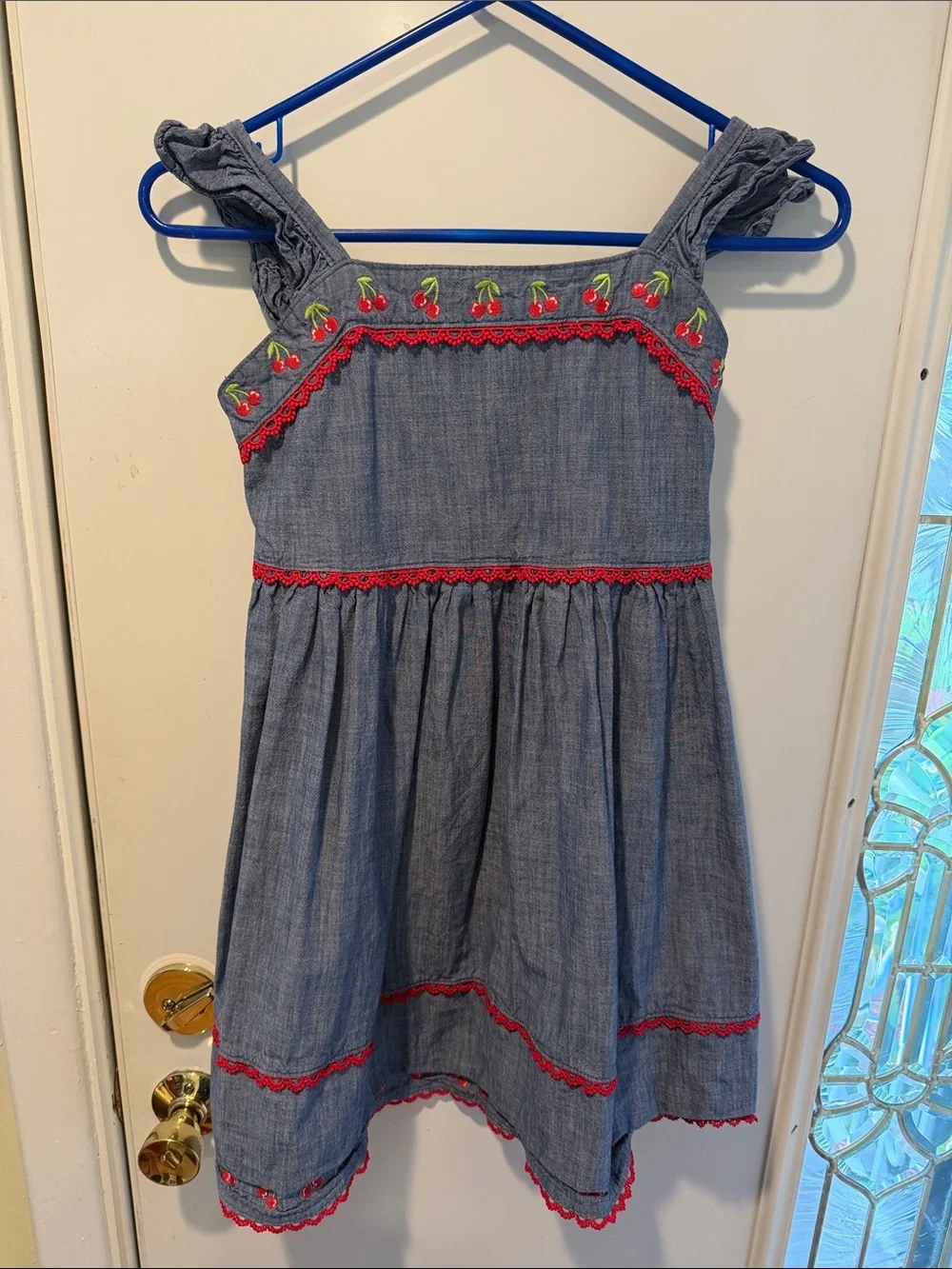 Gymboree Blue Chambray Dress with Red Cherry Accents